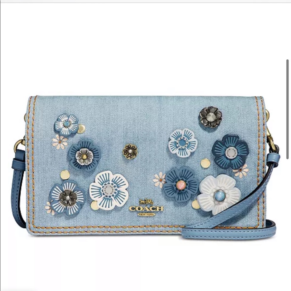 Coach HAYDEN DENIM CROSSBODY WITH TEA ROSE APPLIQUE